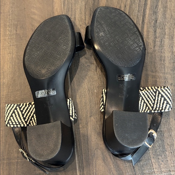 Black Faux Leather Strap Sandals with Woven Black & White Ankle Strap size 7.5 - Picture 3 of 3
